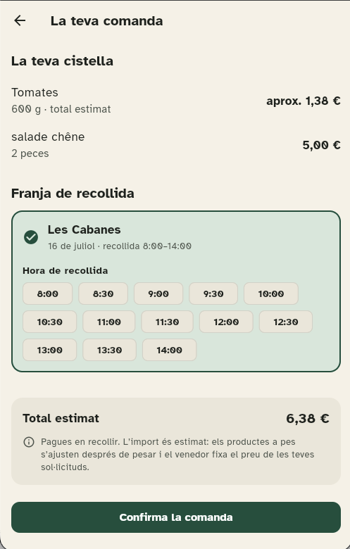 Summary of the basket and the collection slot